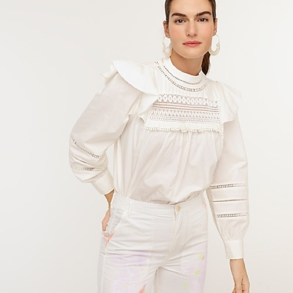 J Crew Crocheted Lace Ruffle Top
